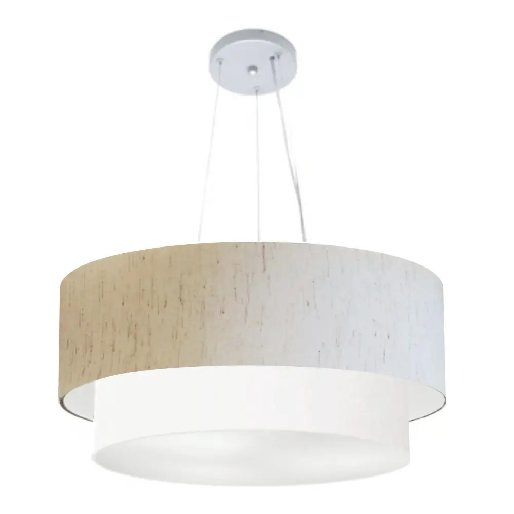 MJ-4179 Beige and White Linen Cylinder Pendant For Dining and Being Table