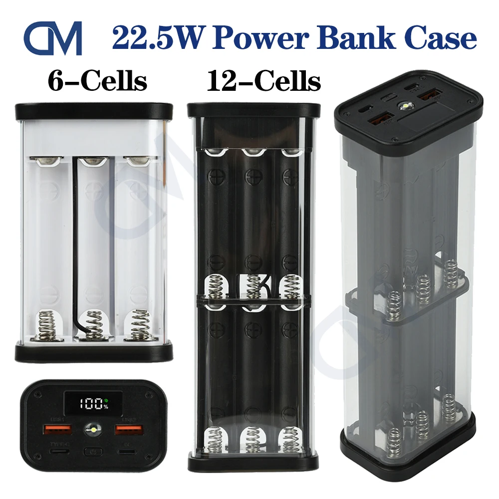 شفافة قذيفة 18650 قوة البنك حالة 22.5 واط شحن سريع LED USB + نوع-C ميناء حافظة بطاريات صندوق 6/12 خلايا تهمة قذيفة #1