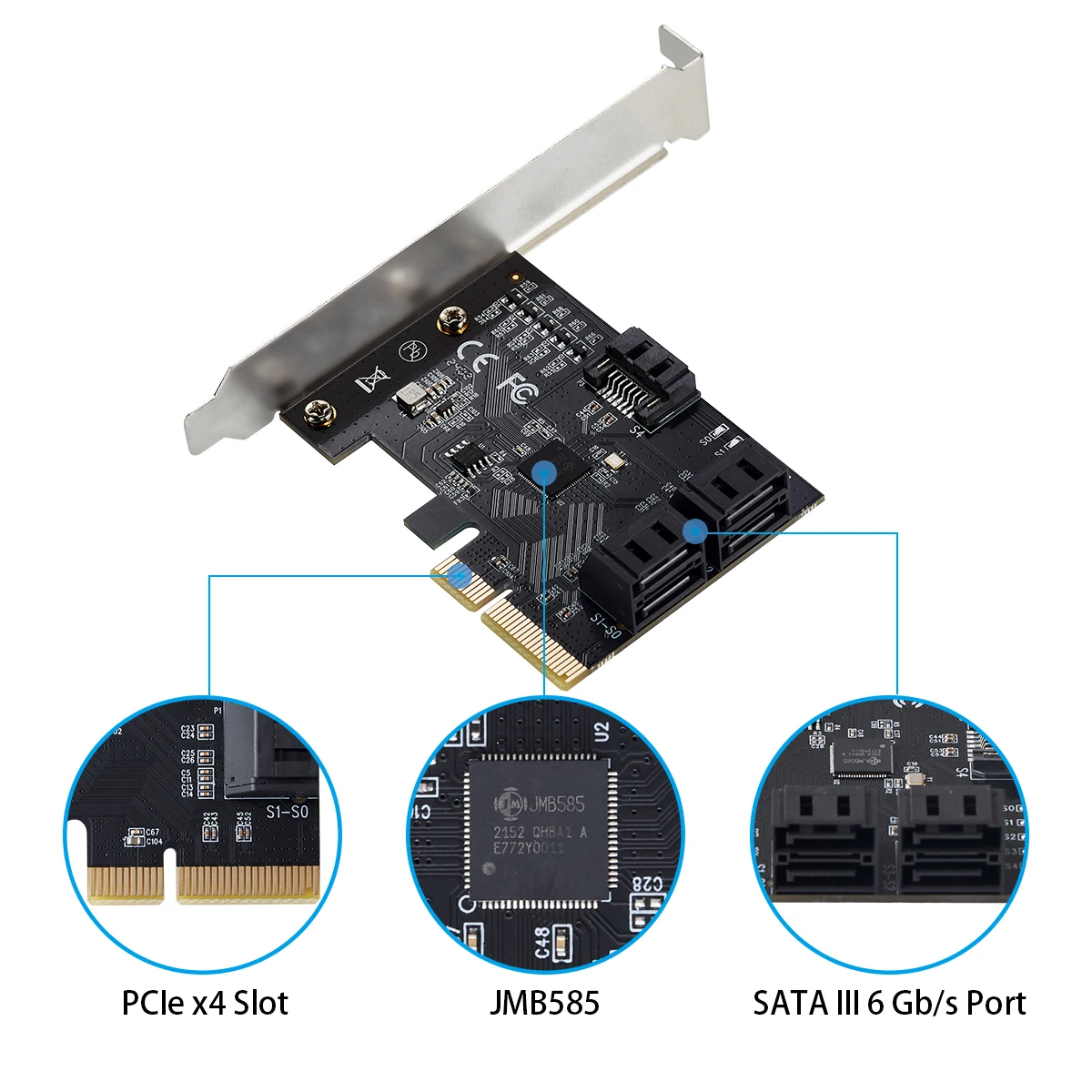 5 Port SATA III PCIE X4 to SATA 3.0 PCI Express Converter Computer Hard Disk Bit SATA Expansion Card Adapter JMB585 Chip - Image 4