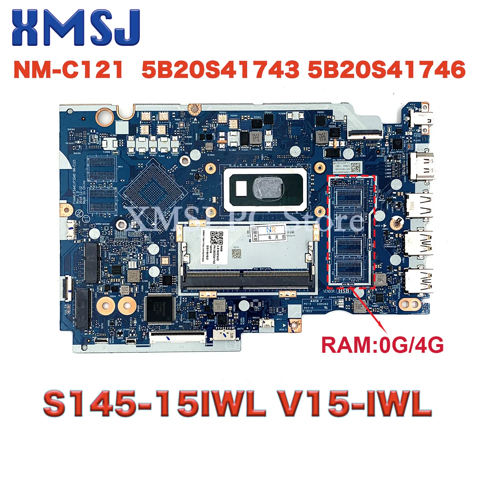 For Lenovo Ideapad S145-15IWL V15-IWL Laptop Motherboard CPU 4205U/5405U FV440 FS441 FS540 NM-C121 FRU 5B20S41743 5B20S41746