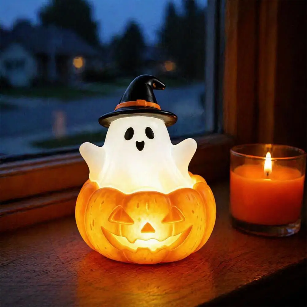 Unique Halloween Shelf Decor Halloween Light Up Ghost Decoration Small Resin Ghost Statue Night Light Cute Figurine for Indoor