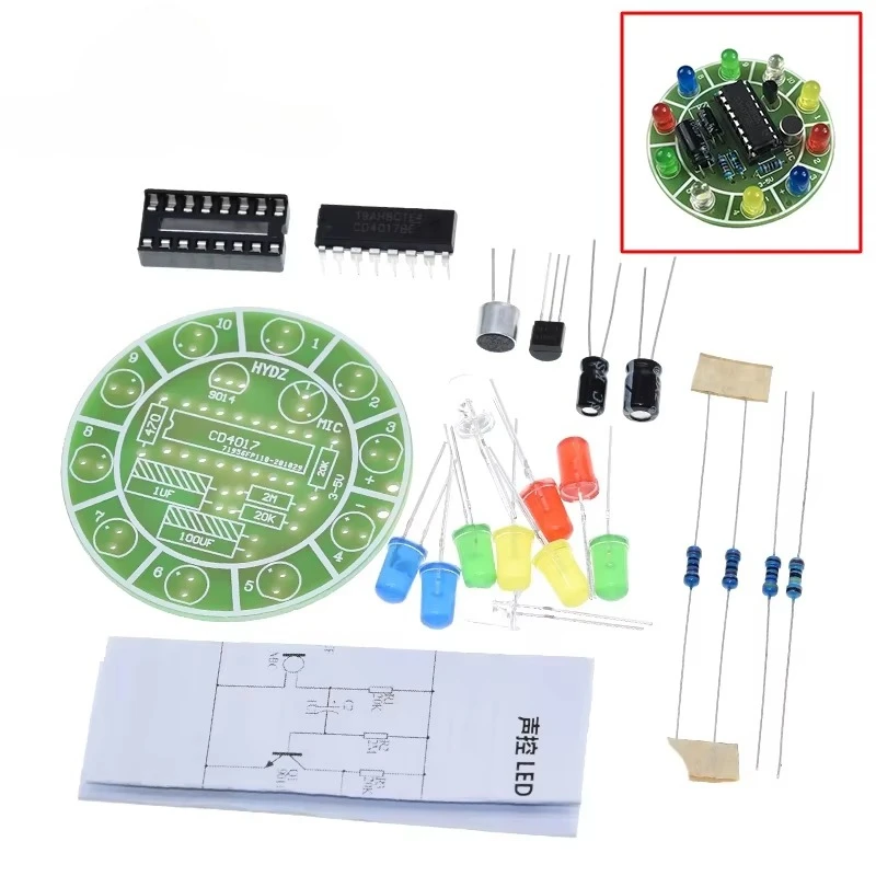 1/5PCS CD4017 colorful voice control rotating LED light kit electronic manufacturing diy kit spare parts student Laboratory