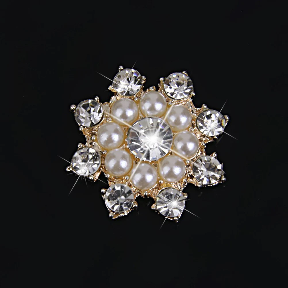 

10Pcs Snowflake Rhinestone Faux Pearl Crystal Buttons Flat Back Wedding Embellishments Crafts Gold Crystal Pearl Buttons