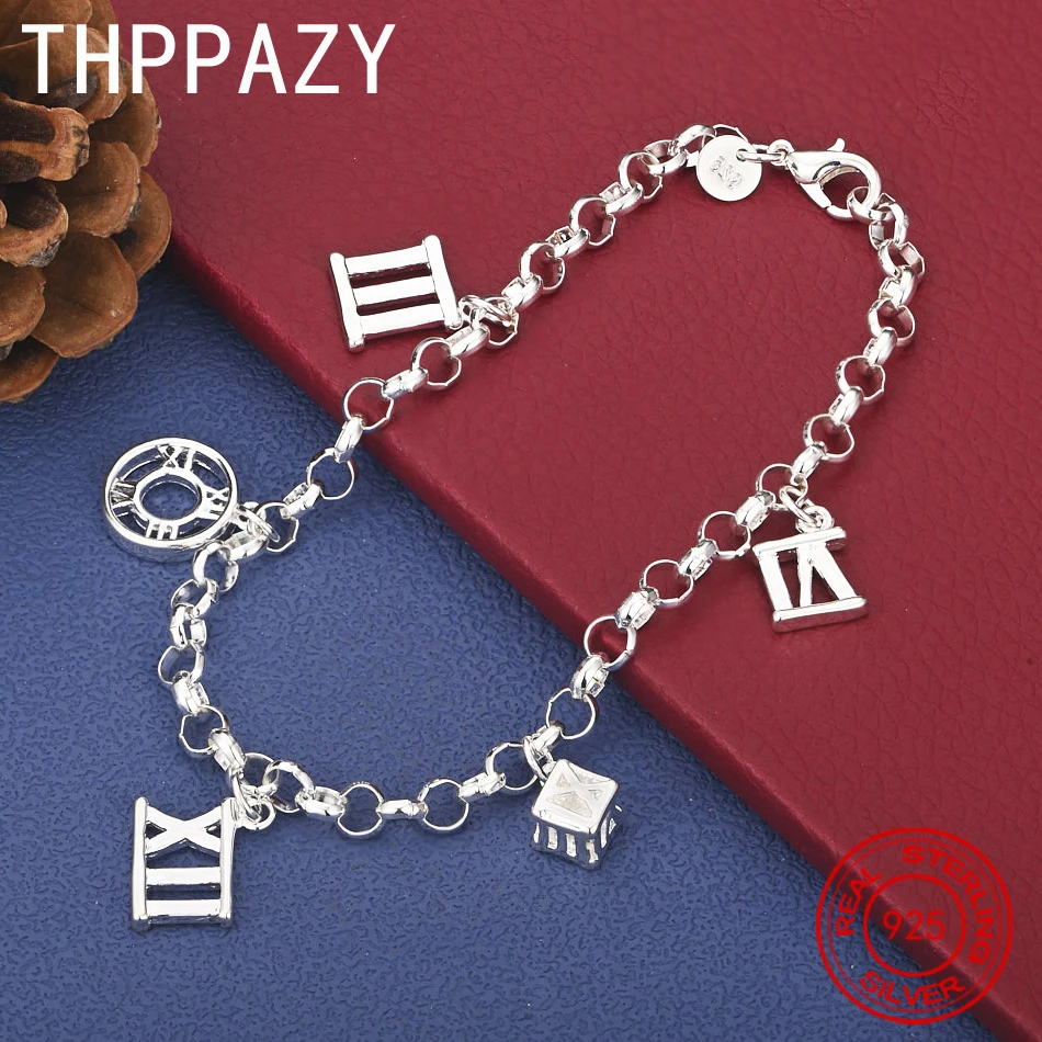

THPPAZY 925 Sterling Silver Roman Numeral Pendant Bracelet For Women Engagement Wedding Party Men Fashion Trend Jewelry Gift