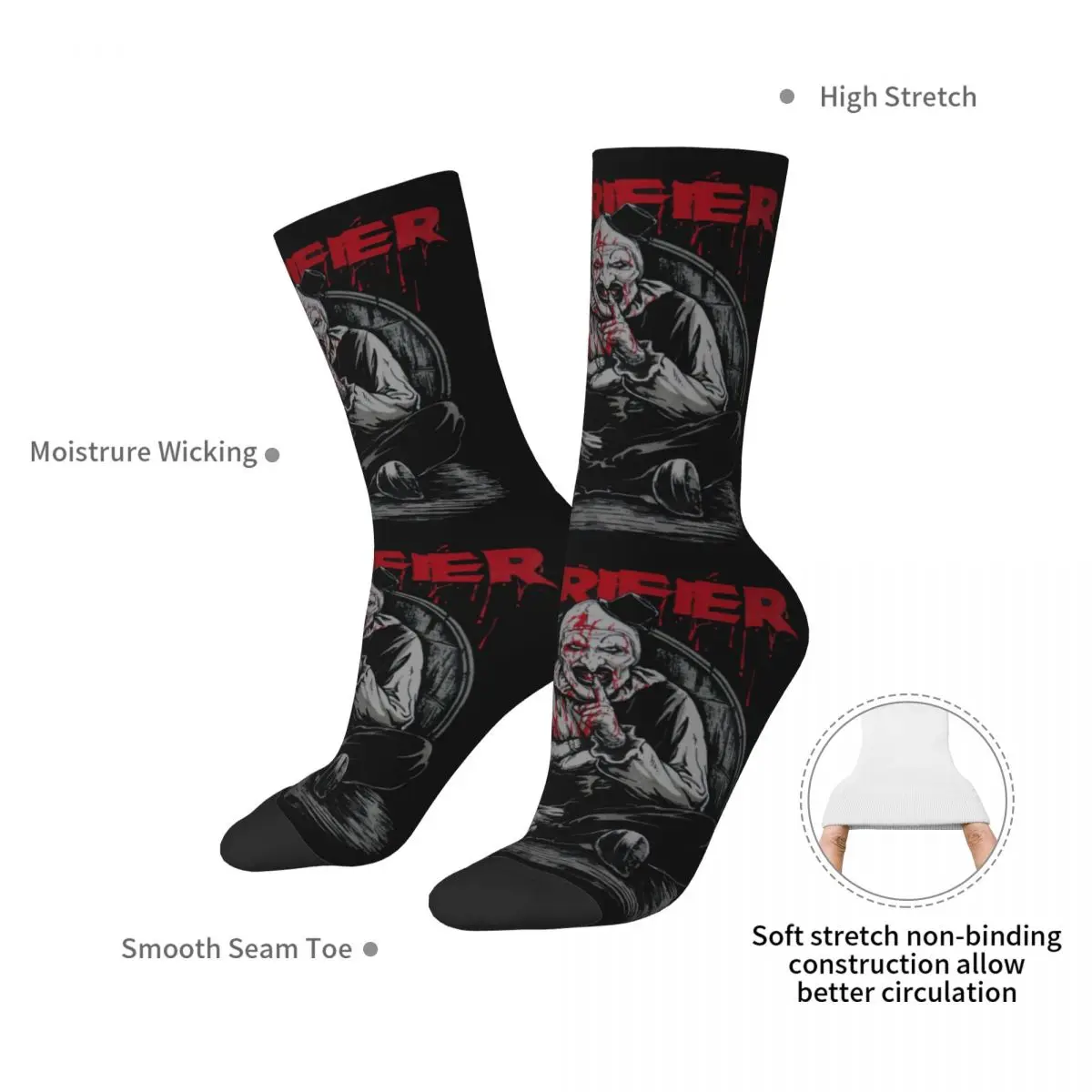 Terrifier Shush Funny Socks for Men Women Unisex Crazy Street Style Printed Crew Sock