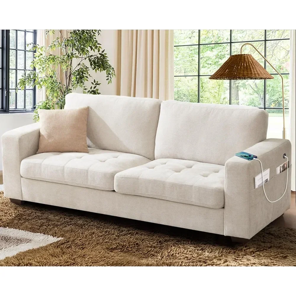 89 Inch Sofa Couch, Modern 3 Seater Couch with Removable Covers and USB Ports, Large Chenille Comfy Sofa for Living Room