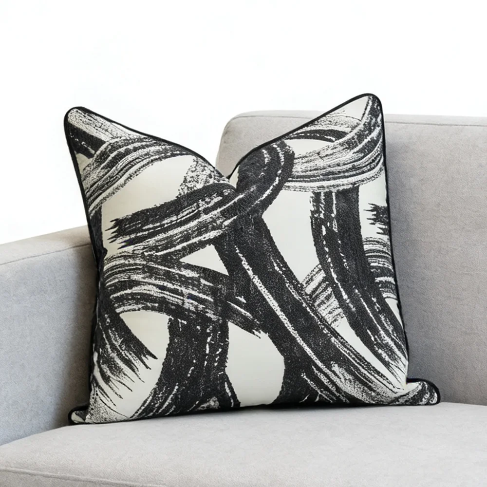 Modern Woven Black Abstract Design Armchair Sofa Throw Pillow Case 45x45cm Home Room Decor Cushion Cover 1 Piece Pack Durable