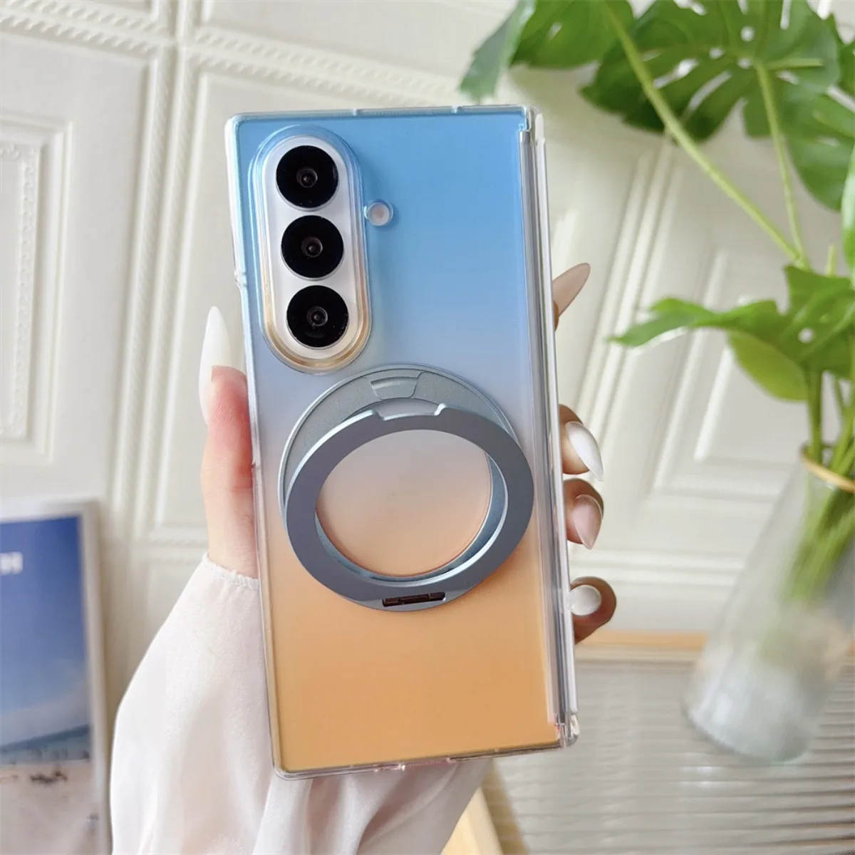 Gradient Transparent Rotate Ring Stand Magnetic Phone Case for Samsung Galaxy  Z Fold 7 6 5 8 Ultra With Hinge Protector Cover - view 2