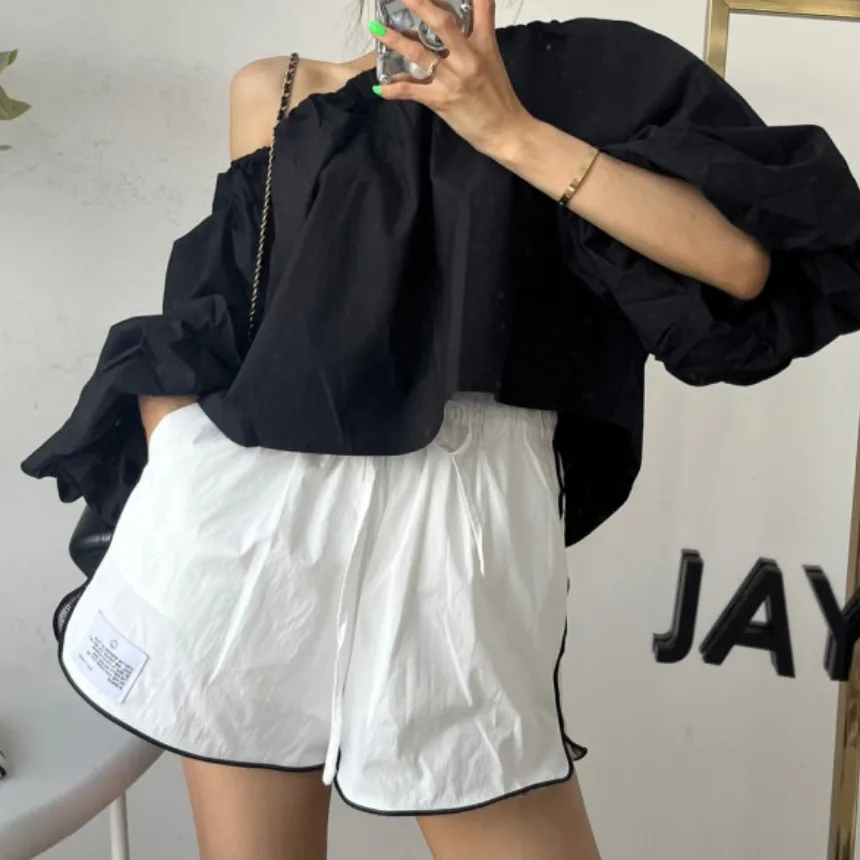

2026 Summer New Korean Style Chic Fashion Casual Wide Leg Hot Pants Sport Shorts Anti-Light Walking Women's High Waist Pants