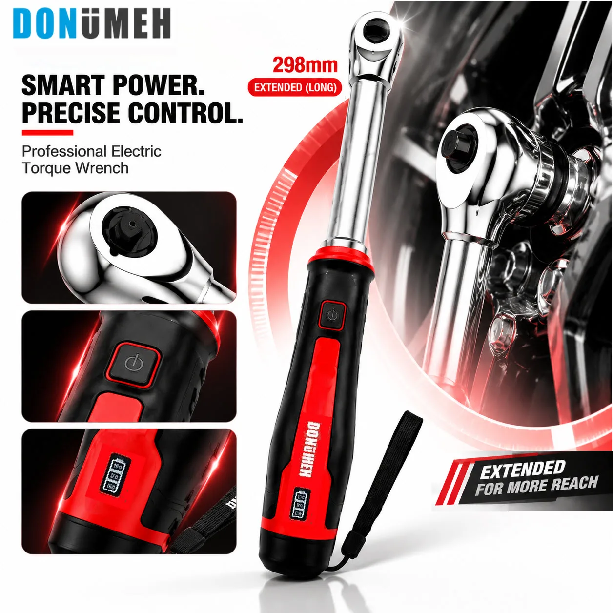 DONUMEH 3/8 Inch Electric Ratchet Wrench 3.6V USB-C Rechargeable Cordless Auto Repair Tool with LED Light Extended Model
