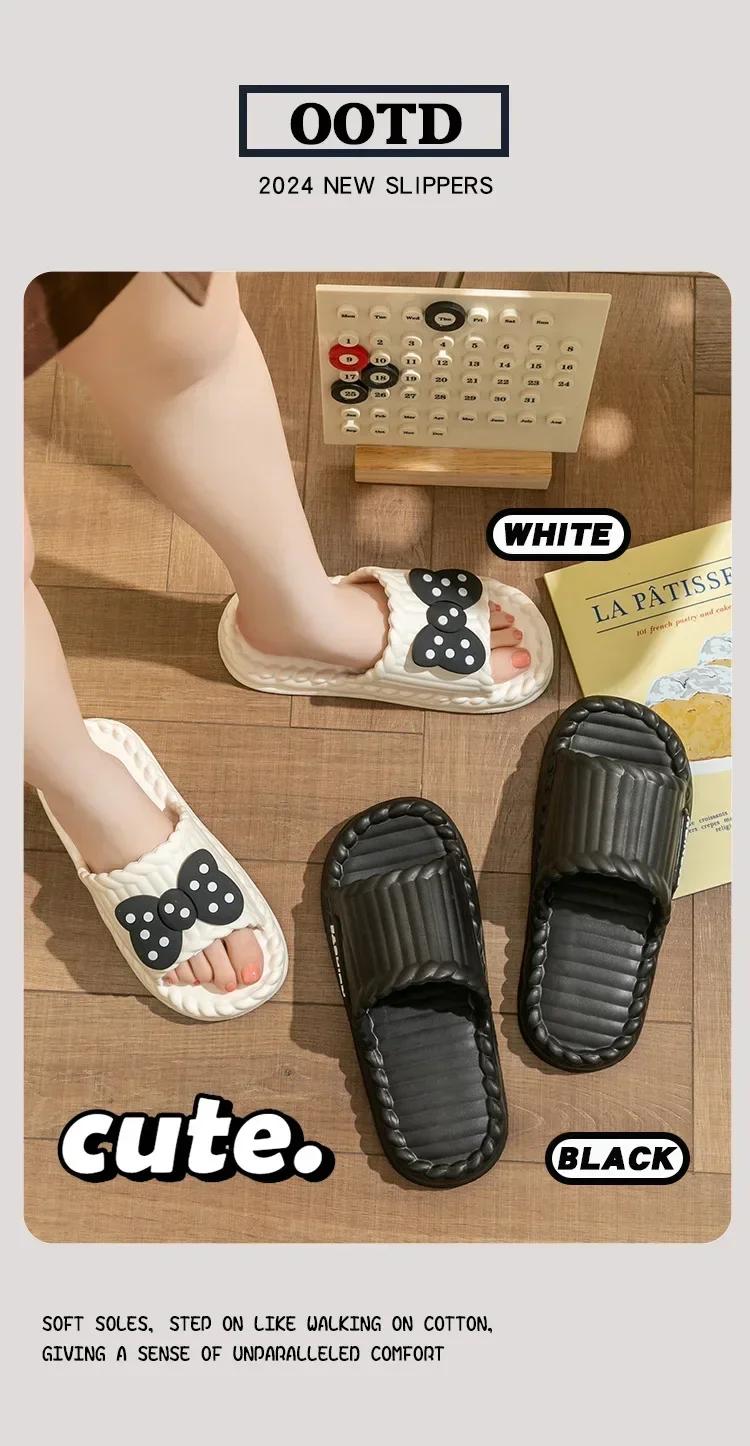 Home Cloud slippers Women puppy sandals bow Big eyes Flip flops Cartoon Soft beach non slip house shoes Men platform women slide