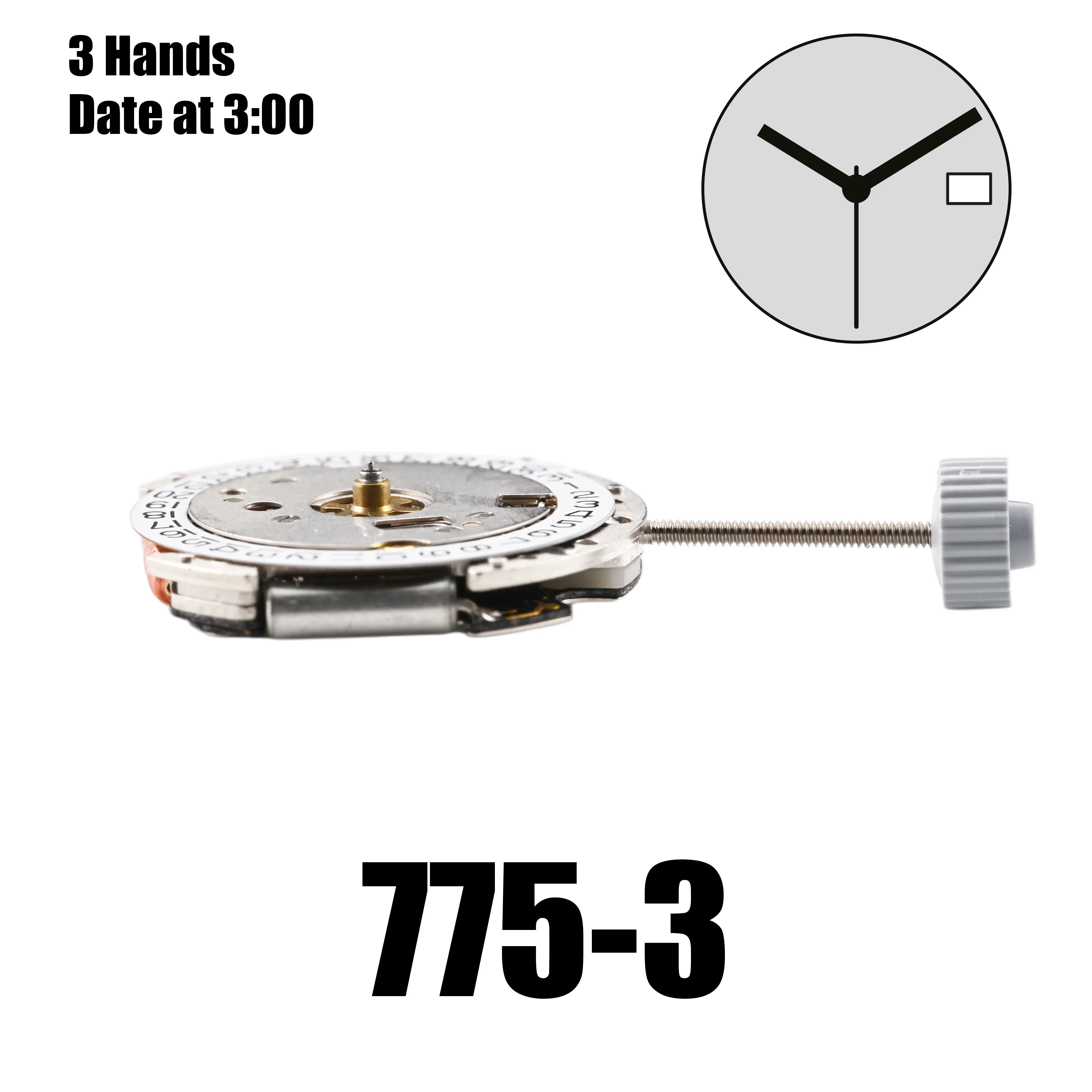 775 Movement Ronda 775 Movement 3 Hands Date at 3:00/6:00 Size 2.5 mm 7¾''', 17.20 mm