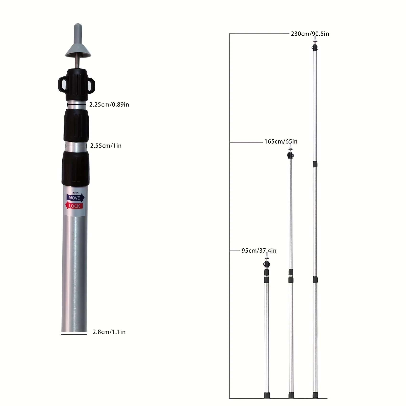 230 cm lange Markisen-Stützstange aus Aluminiumlegierung, verstellbarer, klappbarer Sonnenschutzstange, korrosionsbeständig, wetterfest für den Außenhof – Detail 4