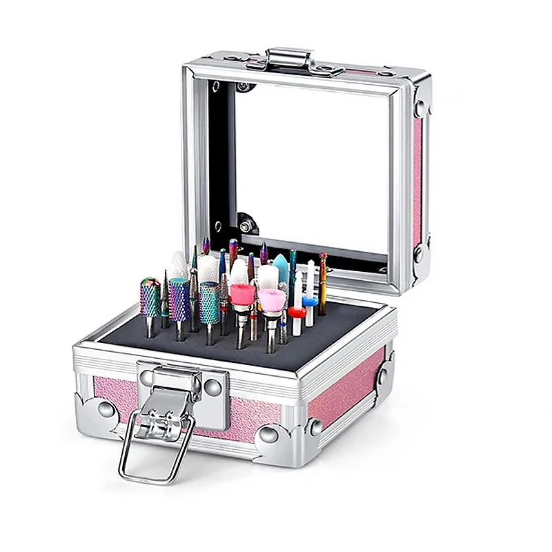 1 Stücke Professionelle Nagelbohrer Halter Box mit 25 Löchern Aluminium Display Aufbewahrungsbox Container für Acryl Nail art Werkzeuge – Detail 2