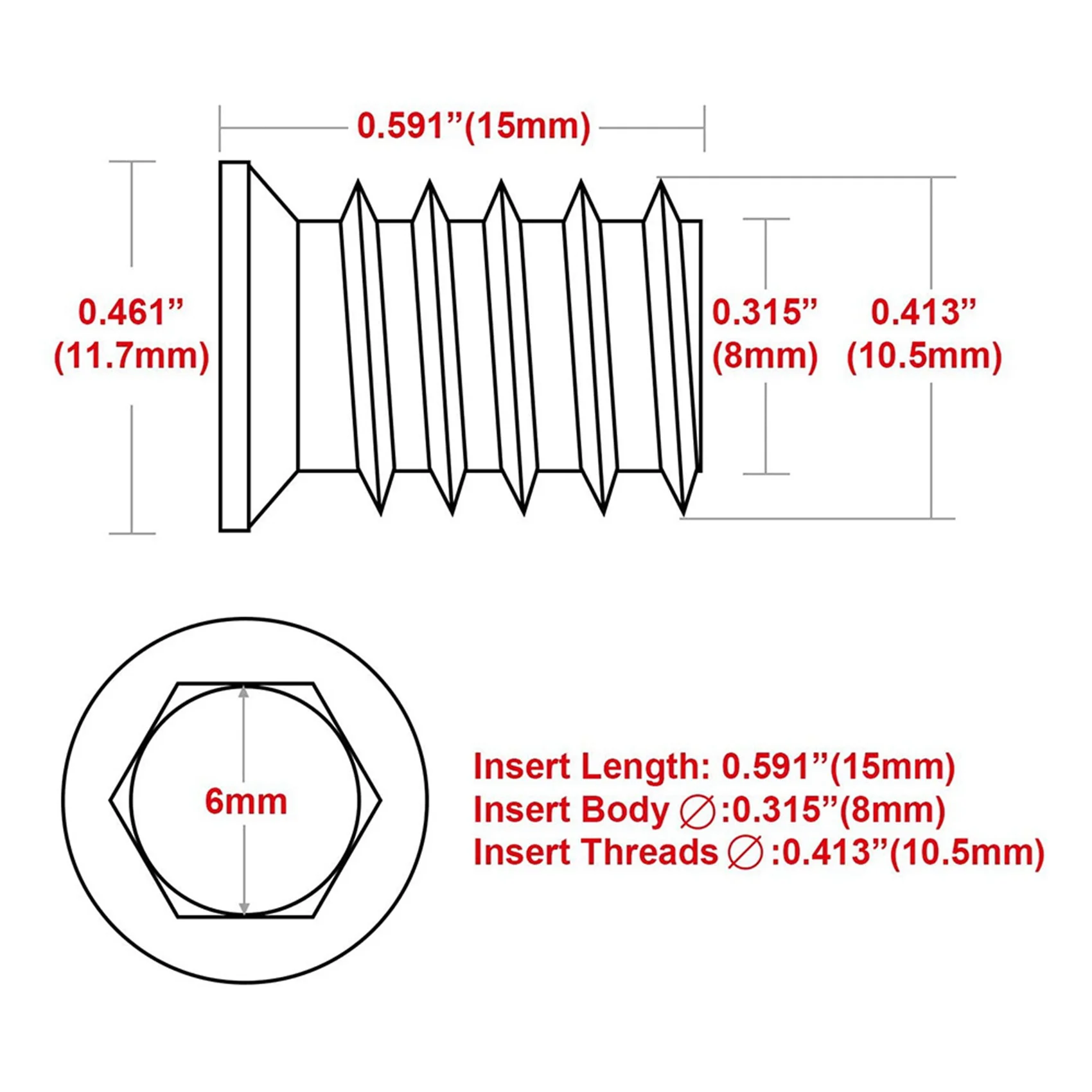 A27F-200Pcs M6 X 15Mm Furniture Screw In Nut Threaded Wood Inserts Bolt Fastener Connector Hex Socket Drive
