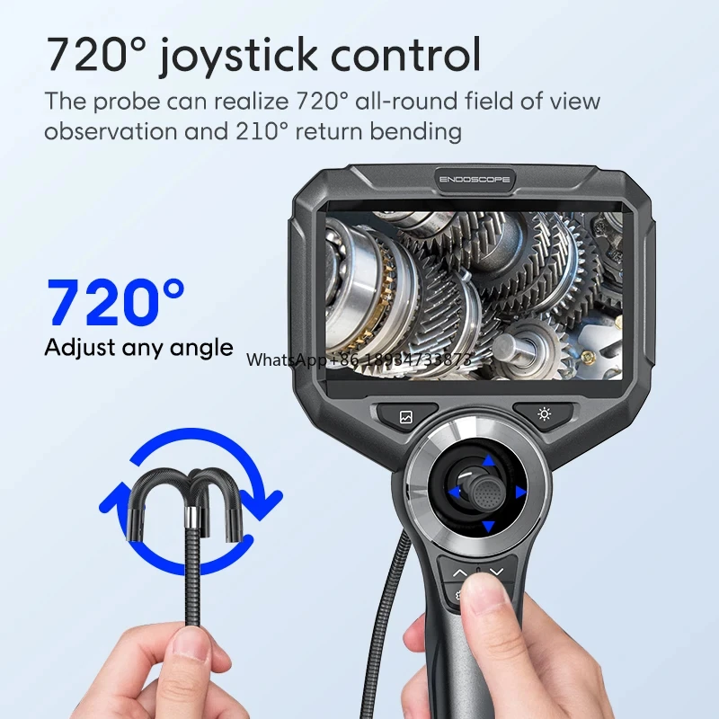 HMXN HD 5inch Screen 6mm 360 Degrees joystick full hd flexible portable industrial endoscope camera