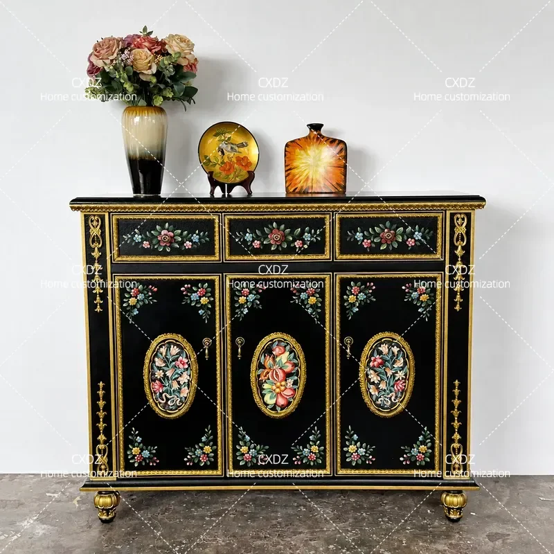Retro Black Painted Entrance Shoe Cabinet Multi Functional Locker New Chinese Style Side Cabinet 0683