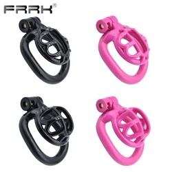 FRRK 3D Print Kink Lightweight Chastity Cage for Male Femboy Training Cock Lock with 4 Plastic Penis Rings Couple Sex Toys