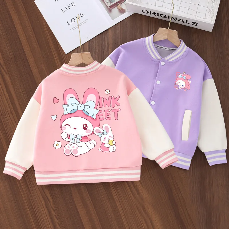 

New Kids Baseball Uniform Sanrio Series Hello Kitty Cinnamoroll 2-12 birthday gift Cartoon Print Girls Kawaii Spring Coat jacket