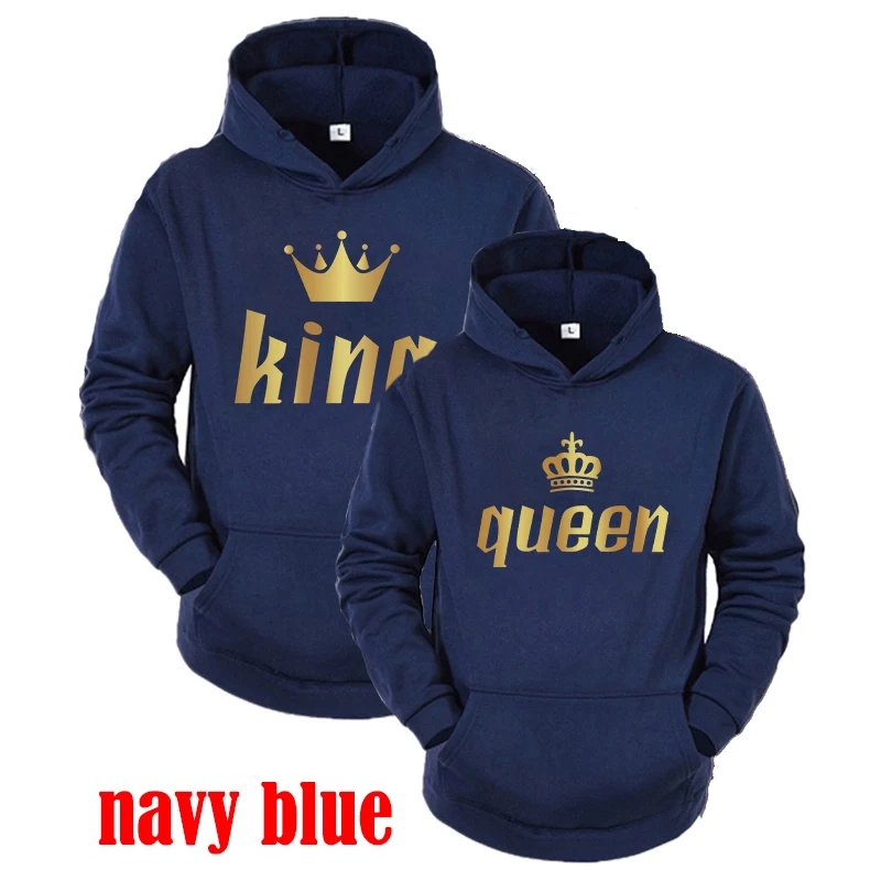 King and Queen printed hoodie for couple, fashion, autumn and winter