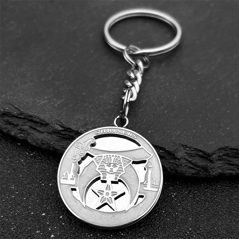 Freemason Masonic Freemasonry Shriner Metal Keyring For Women Men Stainless Steel Gold Color Moon Star Keychain Jewelry Gifts