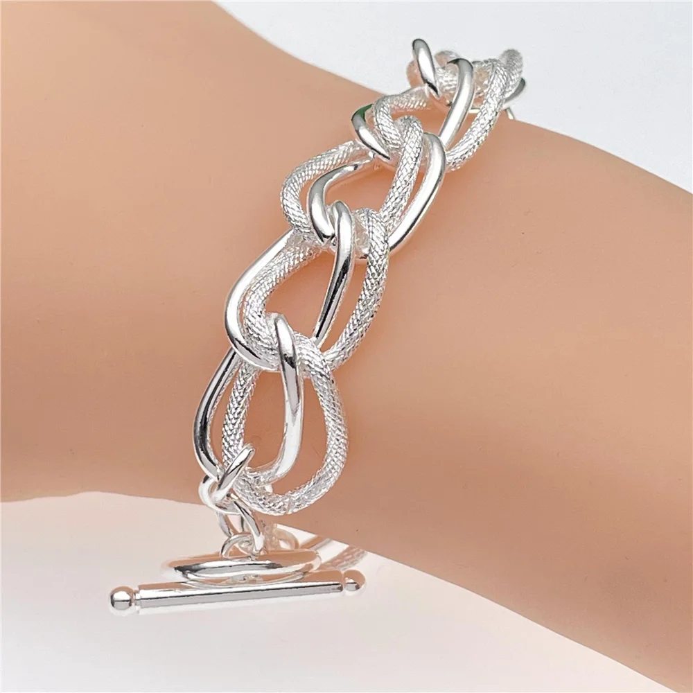 Andara-925 Sterling Silver Bracelet para Mulheres e Homens, Fashion Circle Bracelet, Jóias Presentes