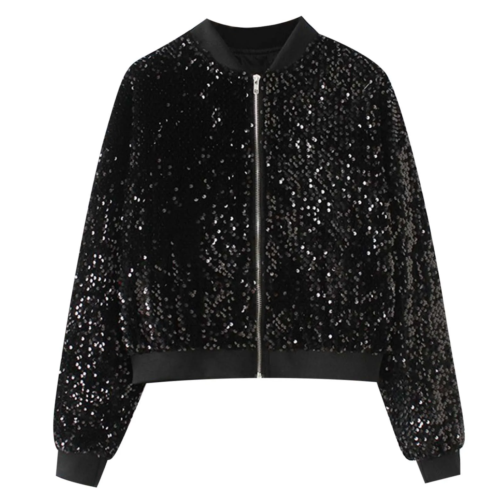 Women's Sparkly Sequin Jacket Zipper Long Sleeve Glitter Sequin Jacket Classic Trucker Jacket Jacket Windbreaker Women