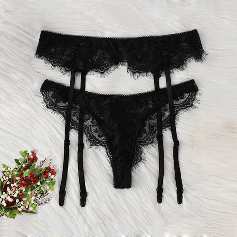 Women\'S Sexy Lace Garter Lingerie Transparent Suspenders Panties Adjustable Double Breasted Waist Belt For Stockings Underwear