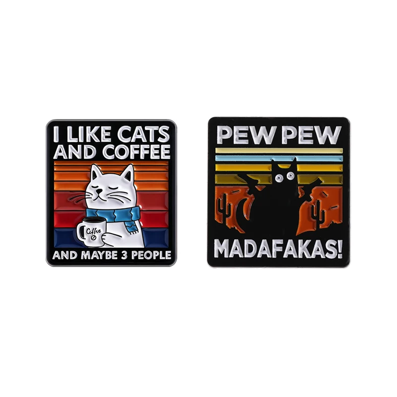Funny Cat and Coffee Enamel Pin Funny Quote I Like Coffee My Cat And Maybe 3 People Brooch Lapel Badge Jewelry Gift for Friends