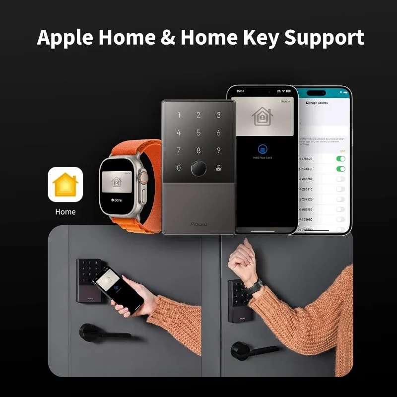 Aqara Smart Lock U100, serratura per porta d'ingresso senza chiave con impronte digitali con chiave Apple Home, tastiera Touchscreen, catenaccio elettronico Bluetooth