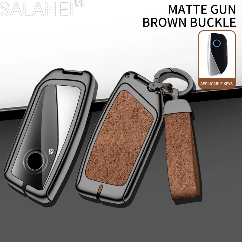 

Leather Car Key Case Cover Zinc Alloy Protection Shell Pendant For BMW 5 7 Series I5 I7 X5 X7 2023-2025 735Li 525i Key Protector