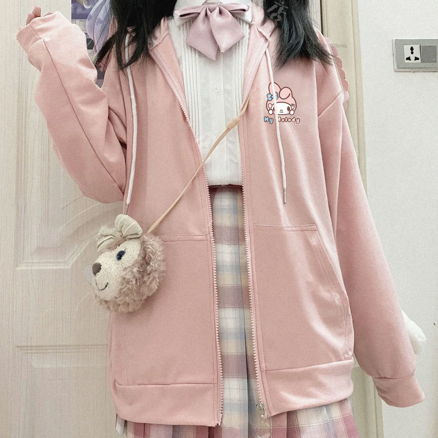 Sanurgente-Sweat à capuche zippé Hello Kitty pour femme, My Melody Kawaii, Vêtements décontractés, Cardigan Cinnamoroll At, Manteau simple à