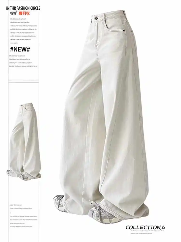 

Autumn Winter Women Baggy Jean Japanese Y2K Streetwear Harajuku White Simple Denim Pants 2000s Wide Leg Korean Fashion Vintage