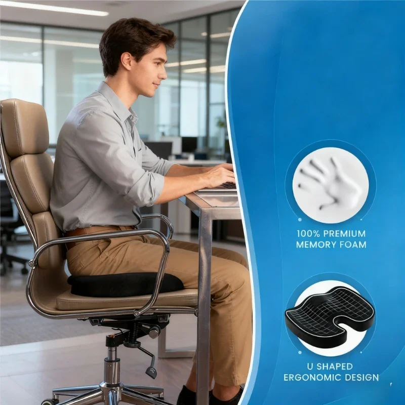 Office Chair Seat & Back Cushion with Memory Foam-like Support - Removable Cover, & - All-Day Comfort for Desk, Car, Use