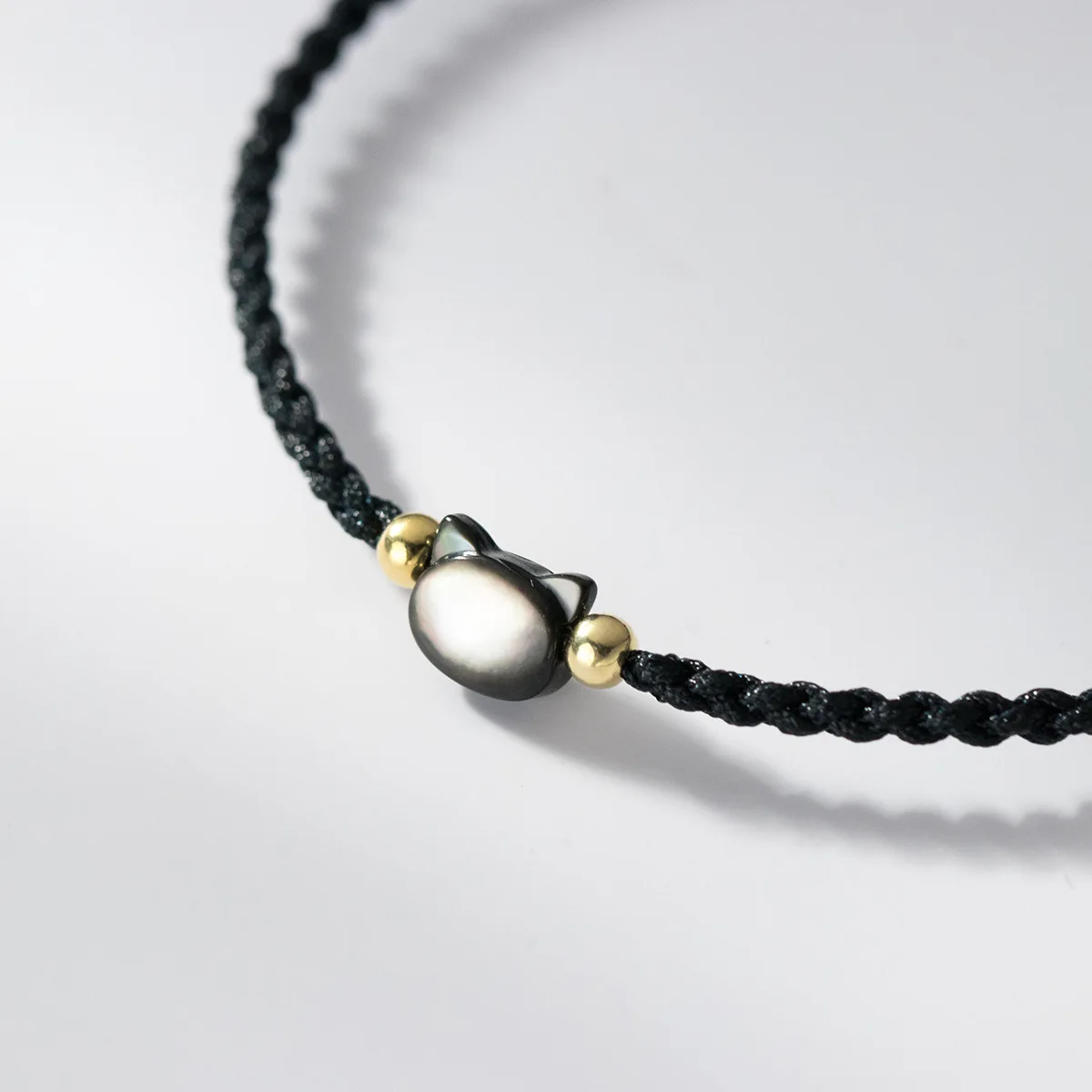 1pc/Lot 925 Sterling Silver Beads With Obsidian Cat Charm Handwoven Bracelets 24cm Flexiable Black Rope Wrist/Ankle Jewelry Gift view 4