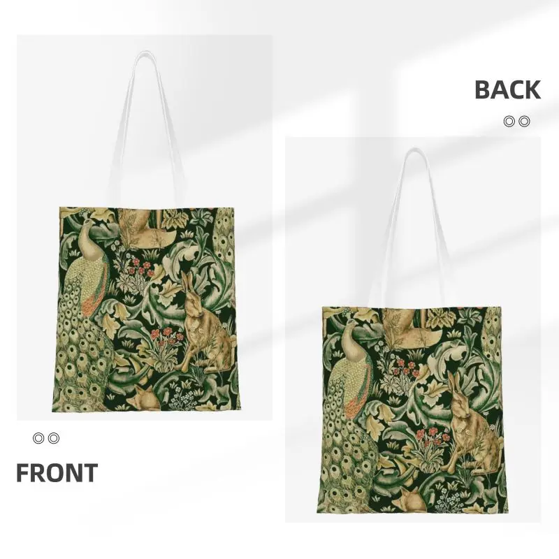 Peacocks And Fox By William Morris Shopping Tote Bag Forest Animals Textile Pattern Groceries Canvas Shopper Shoulder Bag