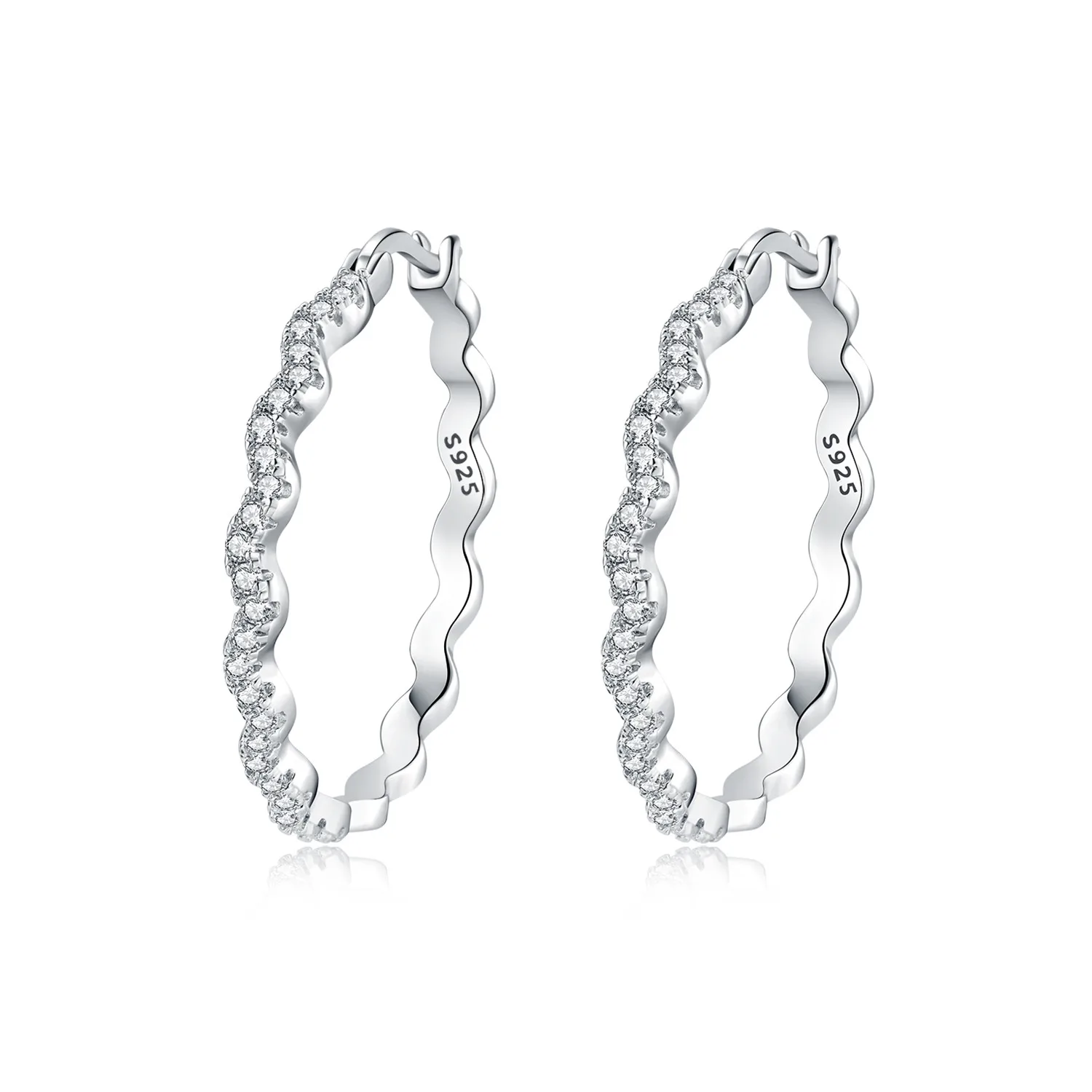 PANPOKI S925 Sterling Silber Funkelnde Wellen-Ohrringe Creolen Damenschmuck Original Trendige Jubiläumsgeschenke