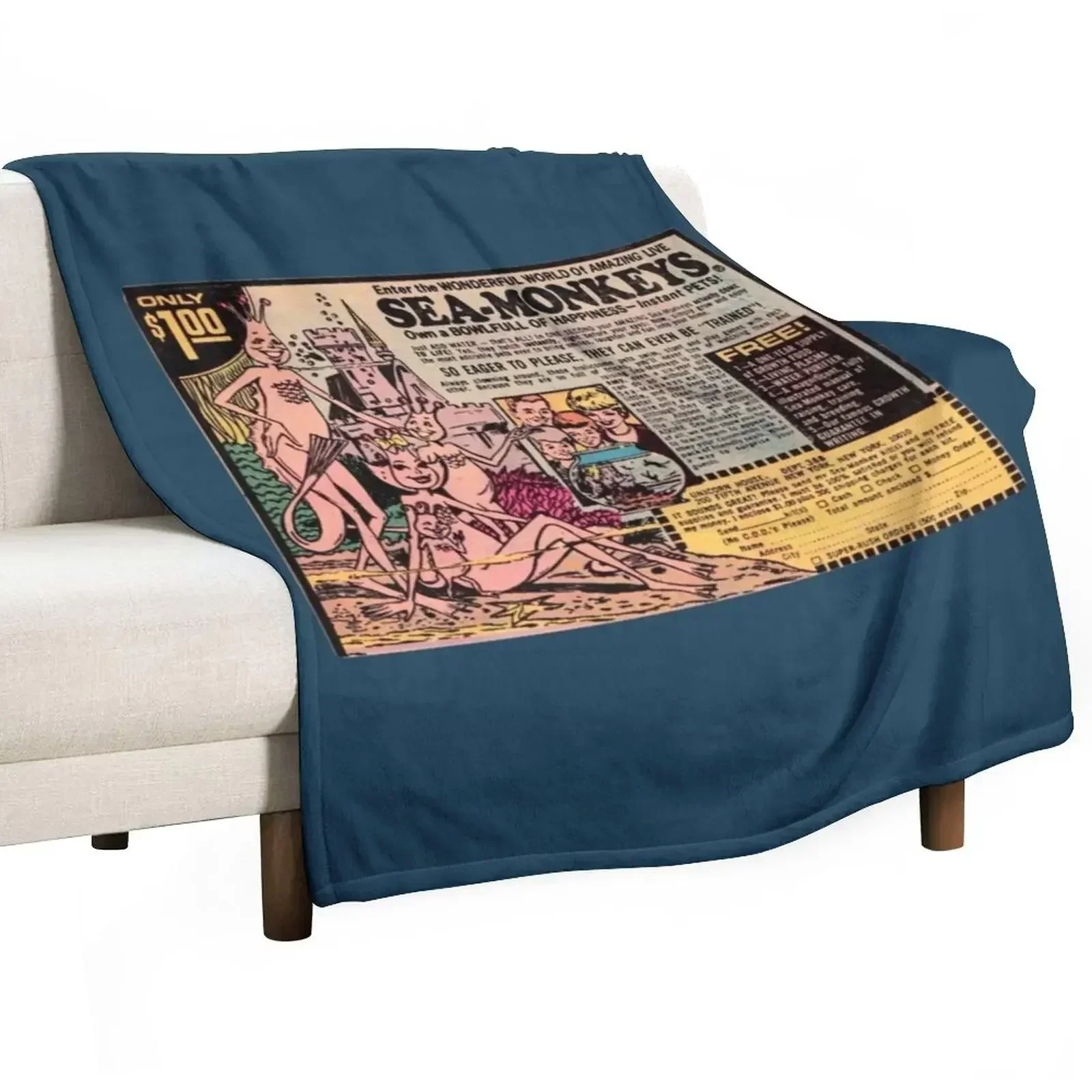 Vintage Sea Monkeys ad 1971 Throw Blanket Hairys Beautifuls Single Furry Decorative Sofas Weighted Blankets