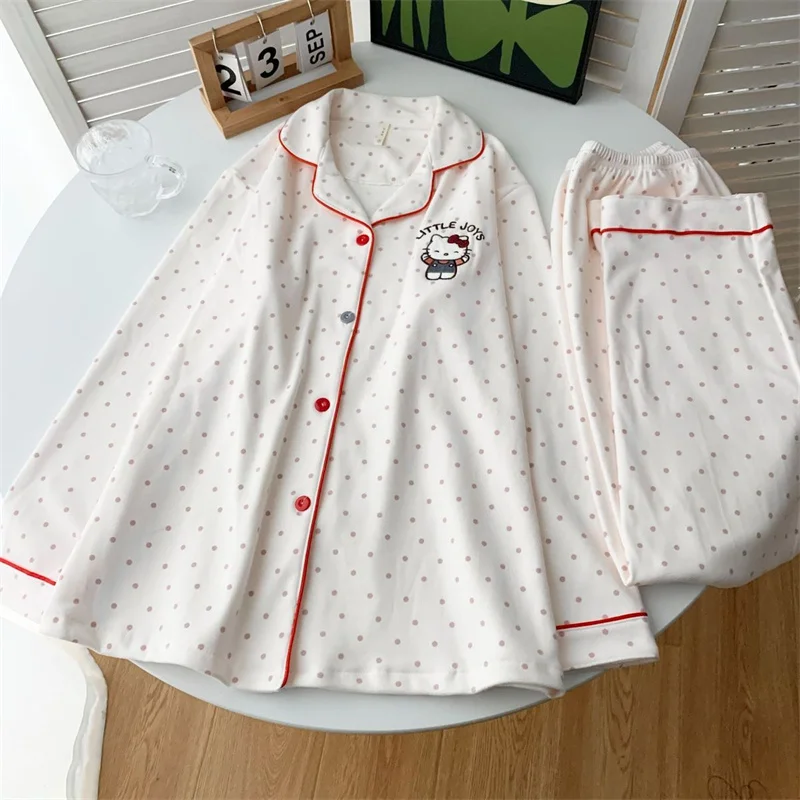 Hello Kitty Women's Pajamas, Velvet Cute Cartoon Set, Warm and Comfortable Woolen Pajamas, Two Piece High Quality Home Clothes