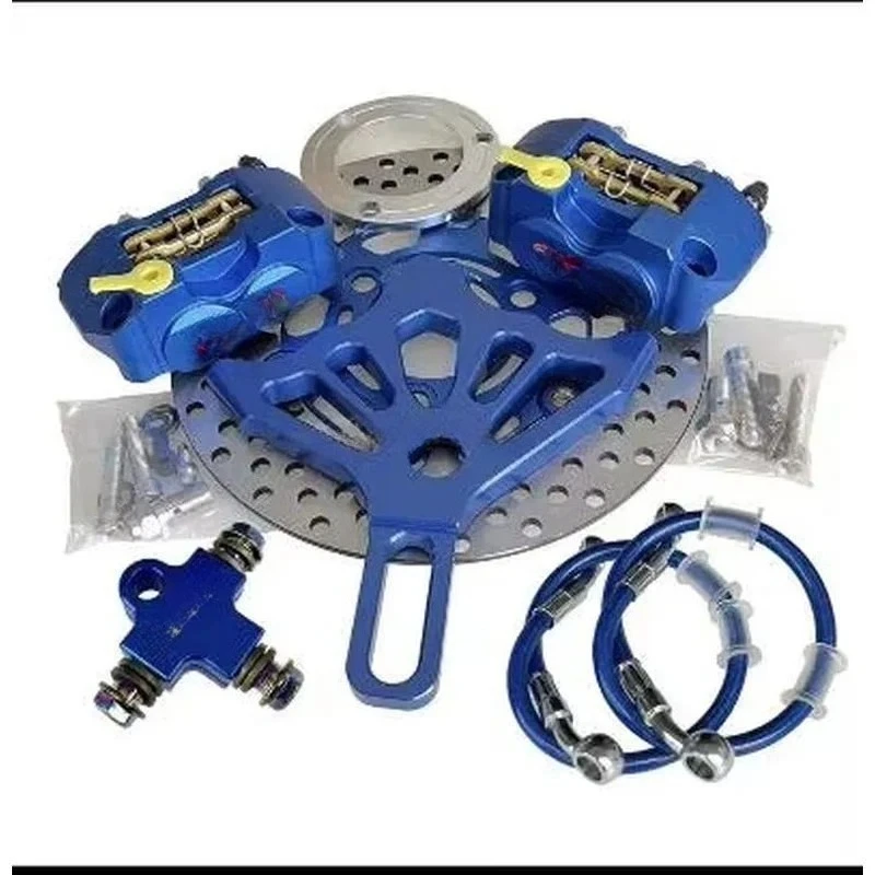 Bicycle two-speed brake caliper with bracket and 220mm brake disc set, suitable for scooter electric bicycle rear flat fork
