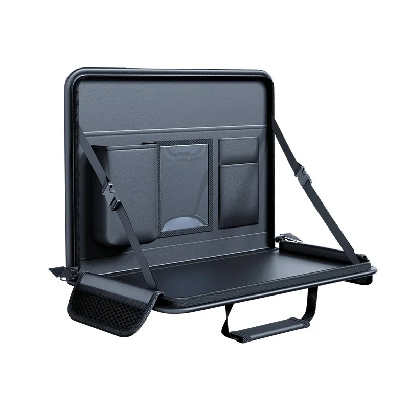 Foldable Car Back Seat Hanging Table – Polyester Fabric, Desktop with Tablet Slot & Cup Holders