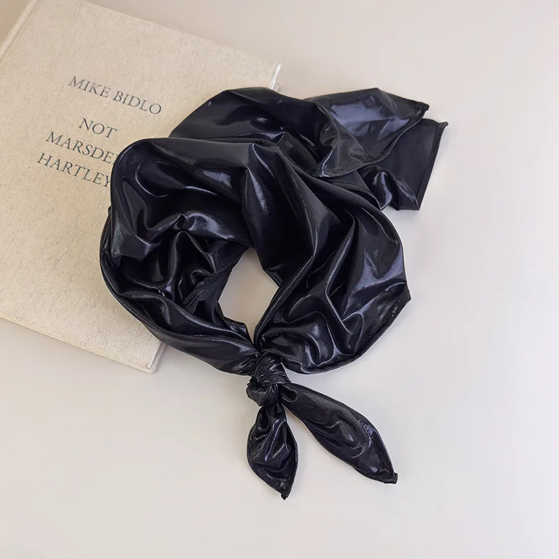 Bandana Silver Metallic Vintage Style Women Hip Hop Y2K Streetwear Square Scarf Soft Satin Premium Versatile Decorative