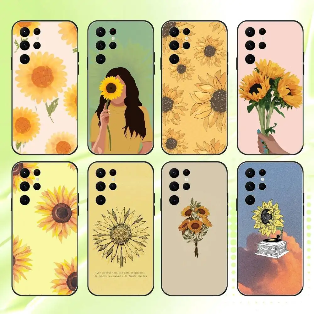 

Cute Summer Daisy Sunflower Phone Case For Samsung S 25,24,23,22,30,21,10,9,Ultra,Plus,Lite,FE,4,5G Black Soft Case