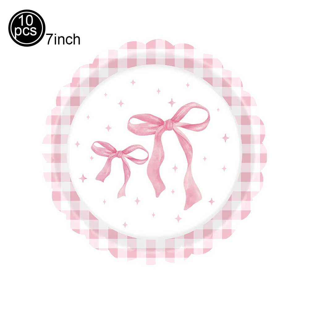Rosa Schleife Thema Geburtstag Geschirr Einwegteller Tassen Serviettenstrohhalme Party Dekoration Babyparty Mädchen Rosa Schleife Partyzubehör – Detail 5