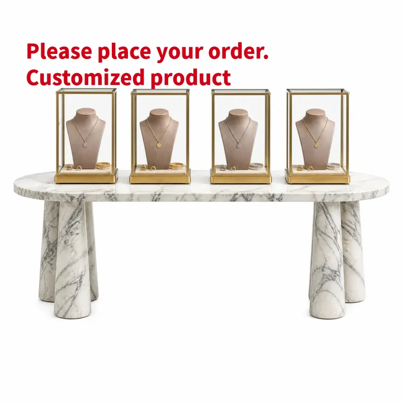 custom.GZowin Oval Jewelry Exhibition Table LED Lighting | Ornate Column Supports Glass Display Cases | Luxury High Quality Dura