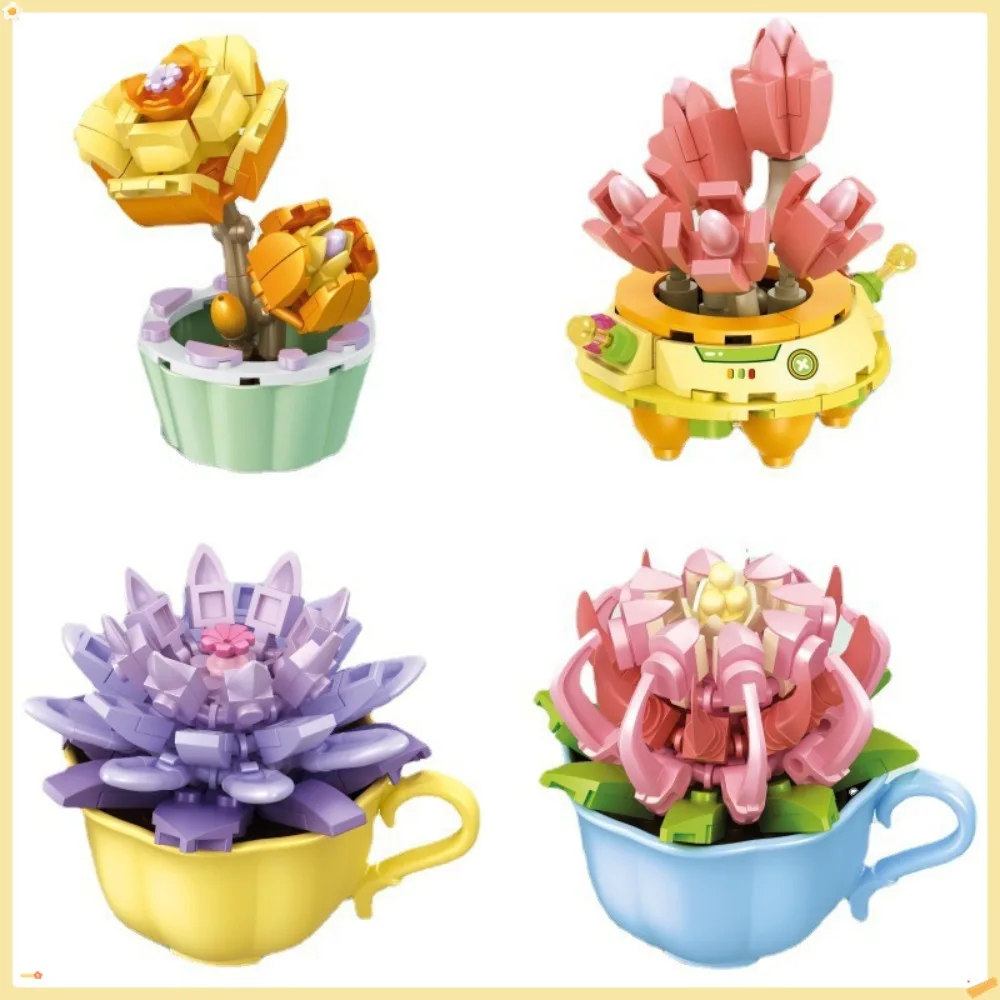 

Building Blocks Flower House Explosion Head Pufferfish Super Cute Rocket Succulent Ornament Assembling Toys Children's Gifts