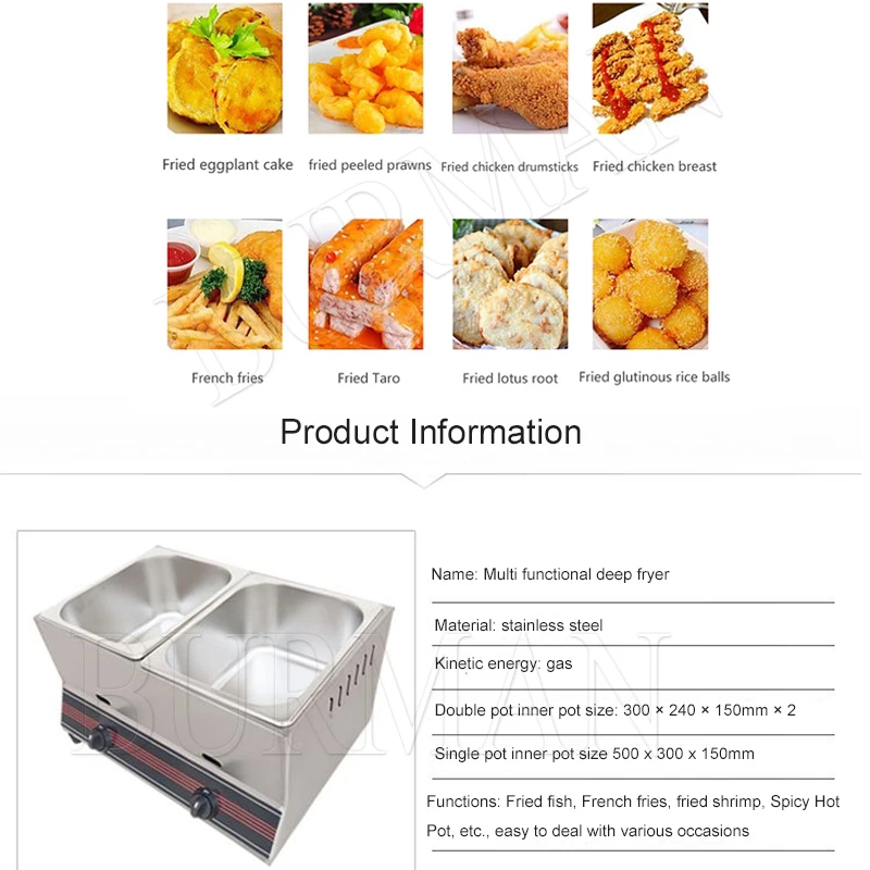 Commercial Stainless Steel Professional Kitchen Restaurant Gas Powered Deep Fryer With Temperature Control