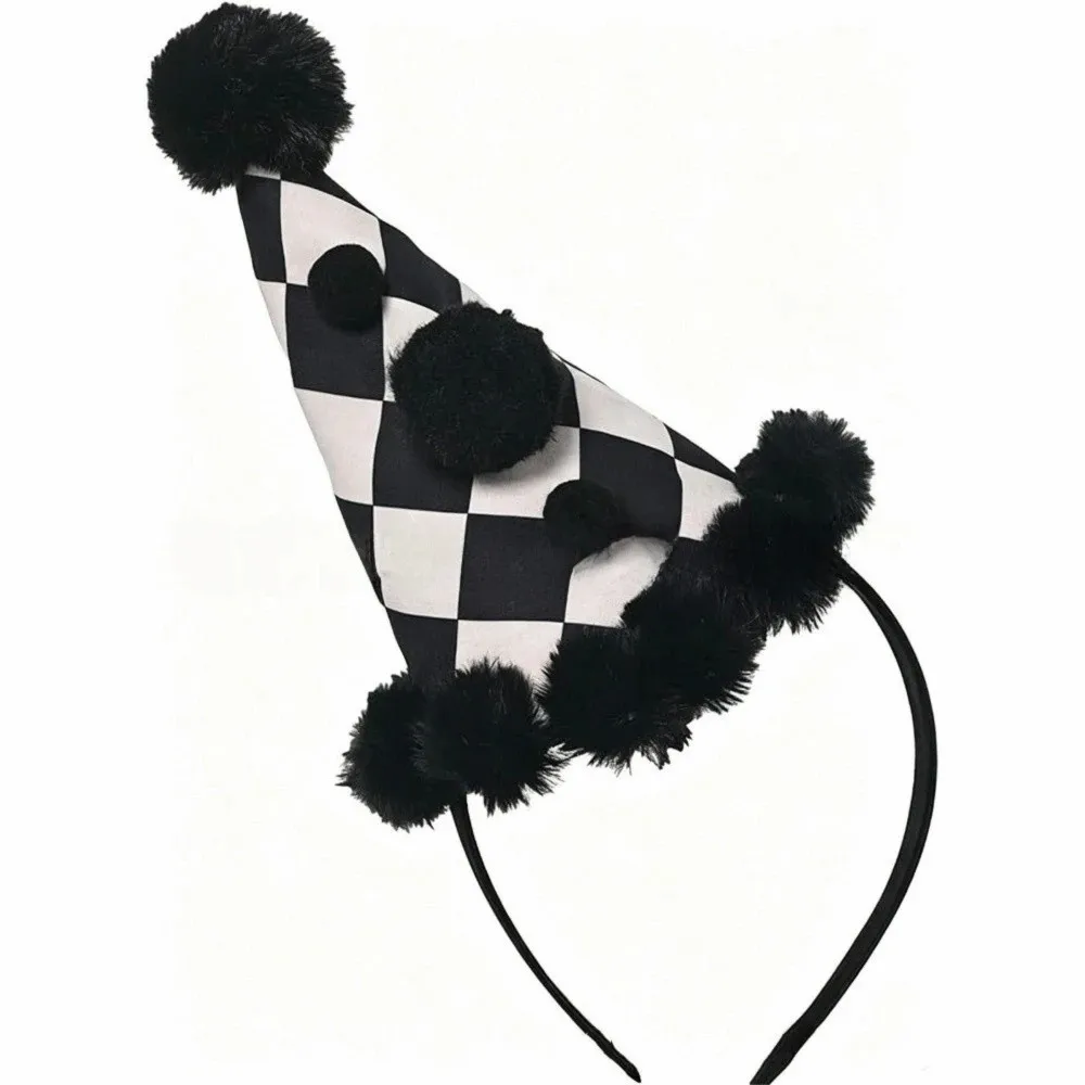 Dress Up Headgear Ball Halloween Joker Headband Ruffle Dot Grid Joker Hats Hair Hoop Colorful Classic Clown Headwear Parties