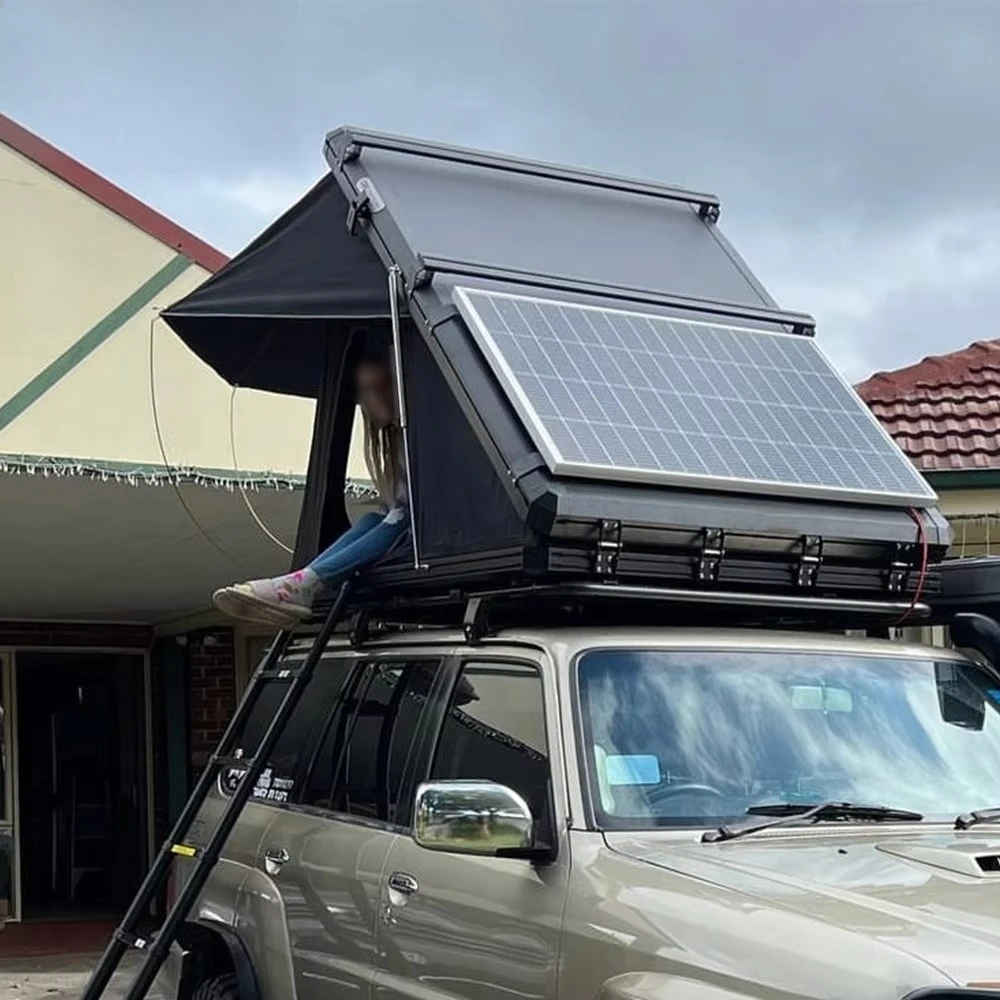 

Треугольная палатка на крыше с твердым корпусом, уличная автомобильная палатка для кемпинга, алюминиевая палатка на крыше с твердым корпусом и солнечными панелями