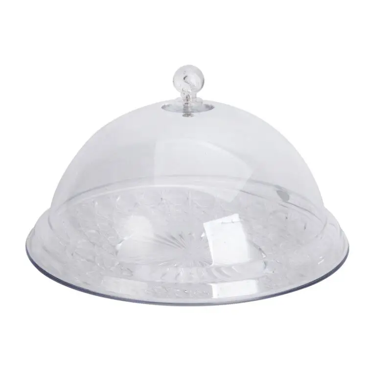 Transparent Plastic Food Tasting Plate with Lid round Cake Serving Tray Bread Cover European Style Pure Color Display Plate